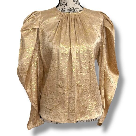 Ulla Johnson Size 0 Gold Silk Lurex Puff Sleeve Blouse Top - Picture 2 of 8